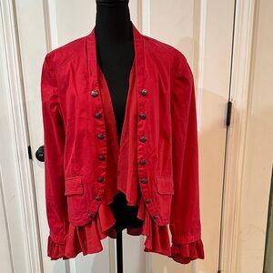 Free People Red Ruffled Blazer